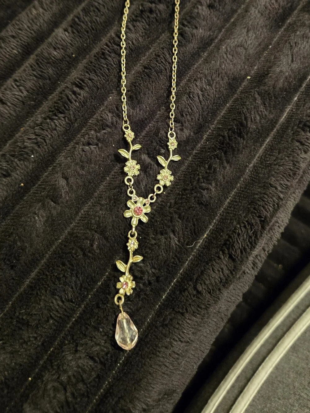 Gold-Tone Floral Necklace with Pink Accents